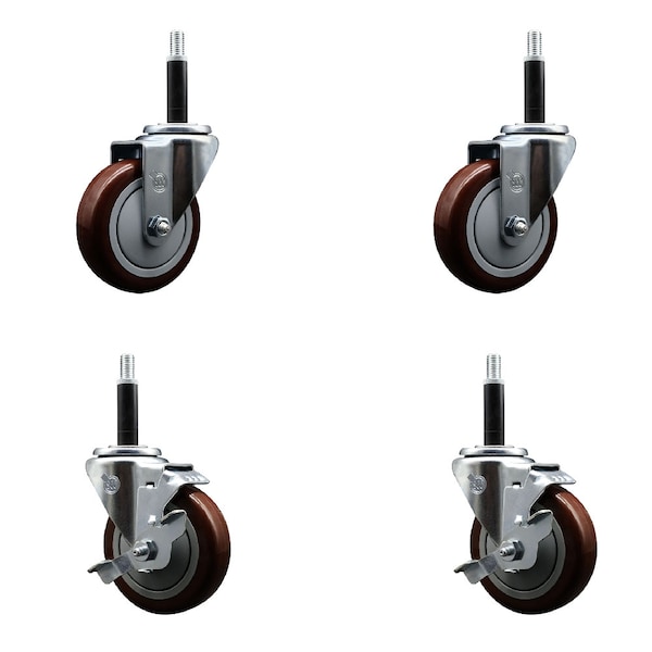 Service Caster 4'' SS Maroon Poly Wheel Swivel 3/4'' Expanding Stem Caster Set 2 Brakes, 4PK SCC-SSEX20S414-PPUB-MRN-2-TLB-2-34 - main